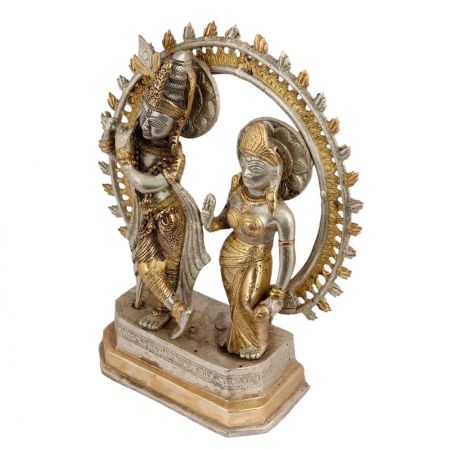 Hindu Radha Krishna Statue With Prabhavali With Silver Golden Finish