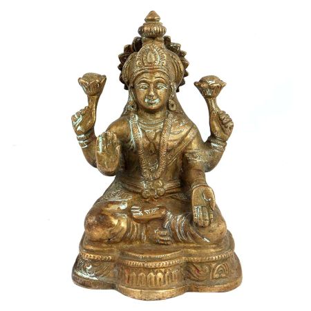 Hand Made Brass Goddess Laxmi Statue Four Hands On A Lotus Base