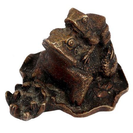 Brass Good Luck Frog with Child feng shui gift