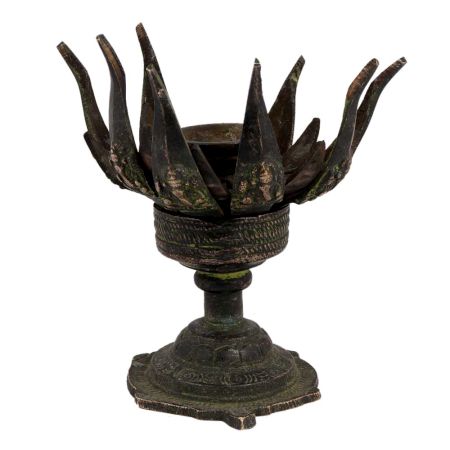Black Brass Ganpati Carved Lotus Flower Rotating Candle Holder