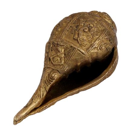 Carved God Image Brass Shankh Conch Shell Showpiece
