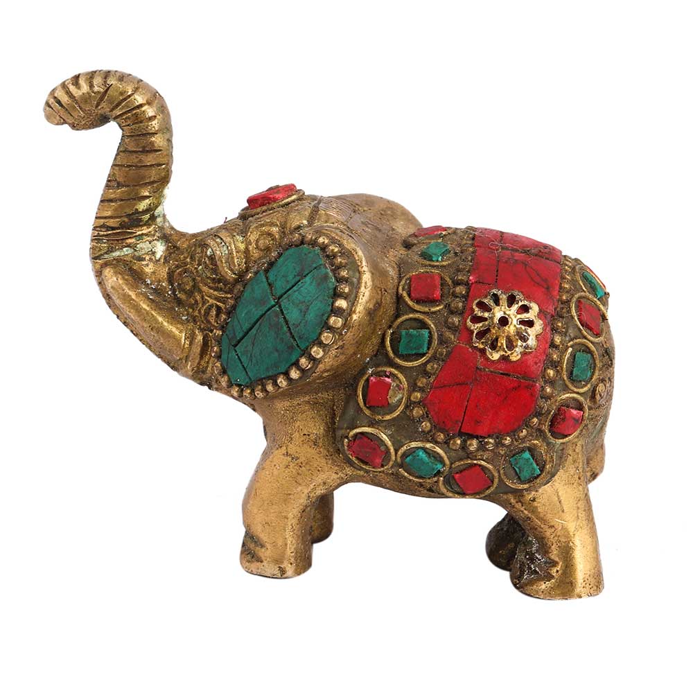 Handpainted Brass Elephant Artifact For Decoration