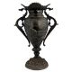 Black Brass Urn Flower Vase Mystical Birds Carved Pattern Clouds And Swirl Peacock Handles