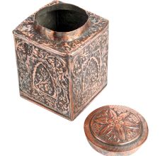 Copper Jar Canister With Repousse Floral Work With Knob
