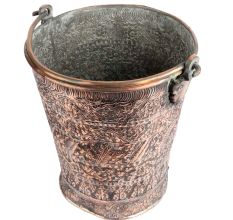 India Copper Bucket With Repousse Floral Motifs