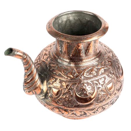 Embossed Floral Design Copper Water Pot With Stout