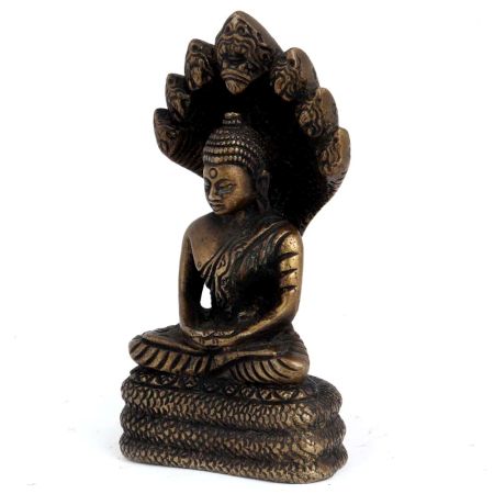 Brass Buddha Statue Sitting Under Snake Hood