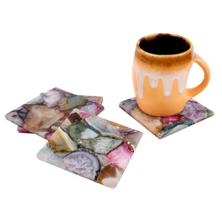 Multicolor Square Agate Coasters Set of 4 Pieces