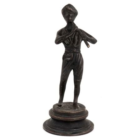 Brass English village boy statue Playing Flute