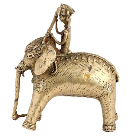 Tribal Brass Elephant Rider Handcrafted Statue