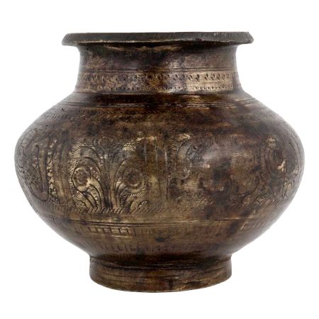 Old Brass Engraved Water Storage Pot