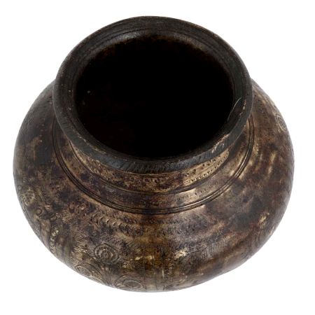 Old Brass Engraved Water Storage Pot