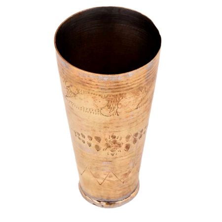 Three Band Carved Design Brass Lassi Glass