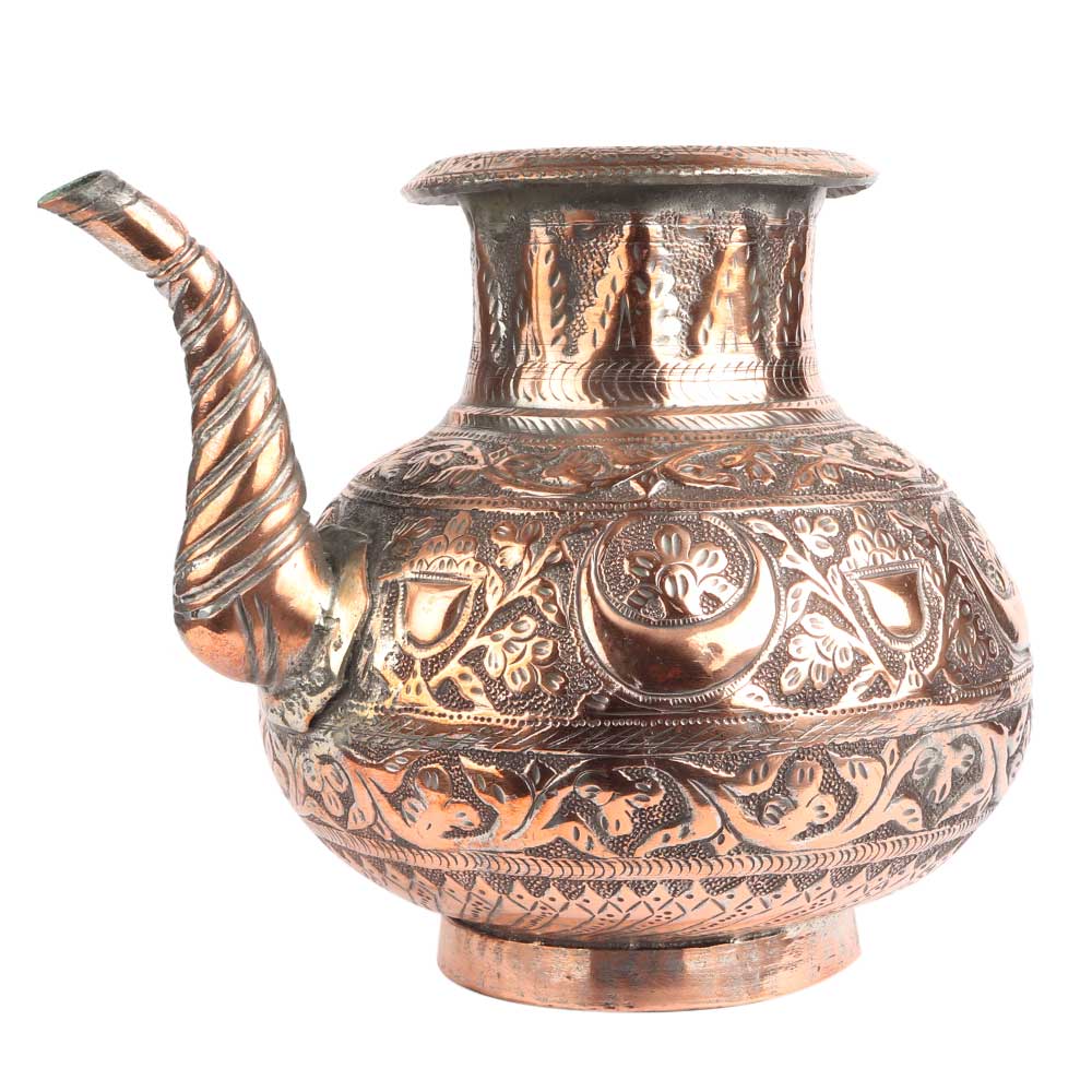 Embossed Floral Design Copper Water Pot With Stout