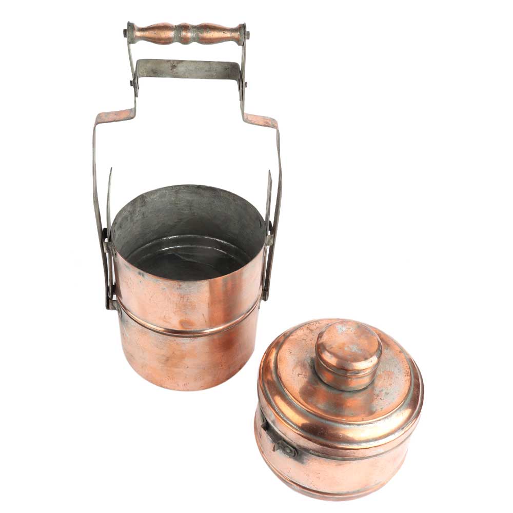 Handcrafted Copper Three Tier Lunch Box With Lid