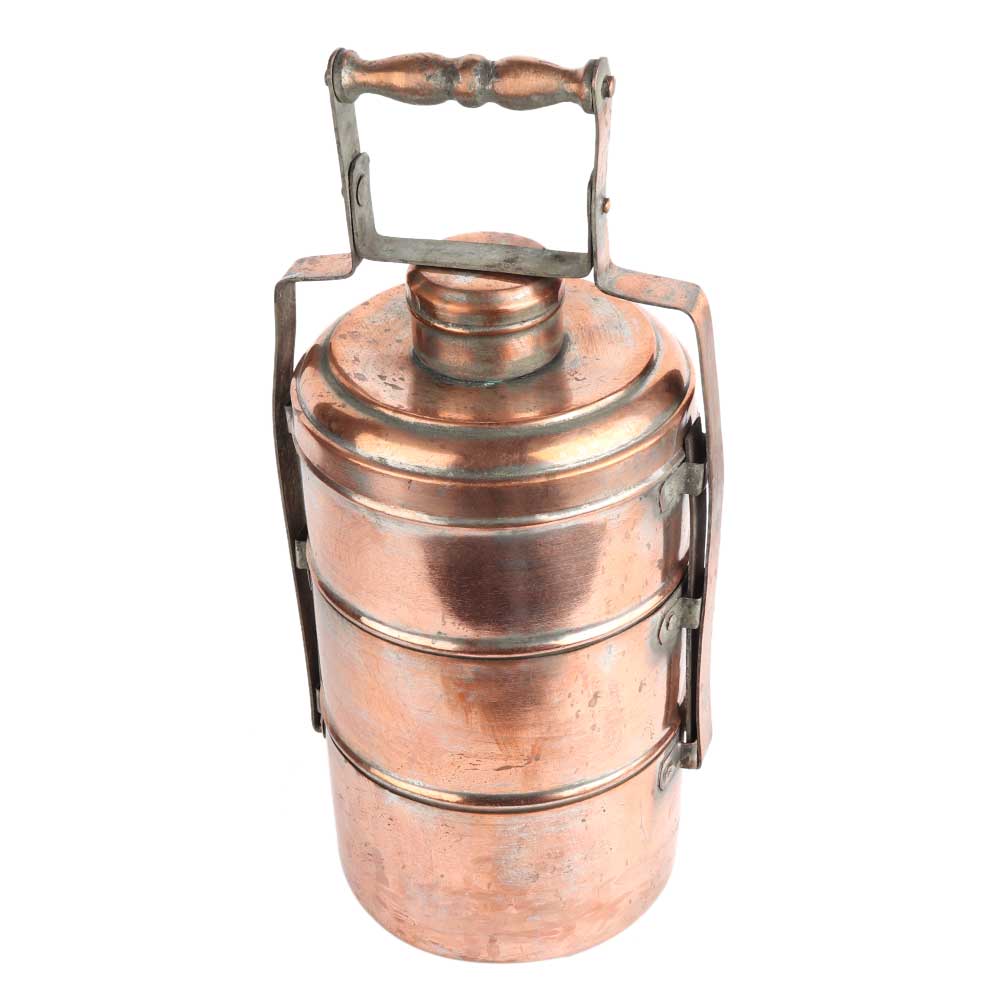 Handcrafted Copper Three Tier Lunch Box With Lid