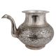 Brass Engraved Floral Design Water Pot With Spout With Silver Polish