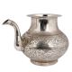 Brass Engraved Floral Design Water Pot With Spout With Silver Polish