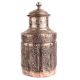 Carved Floral  Copper Cylindrical Storage Jar With Lid Finial