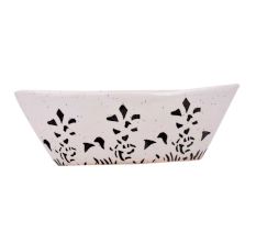 White Oval Ceramic Pot Hand painted Flower Pattern
