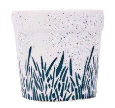 White Cylindrical Ceramic Pot Hand painted Leaves Design