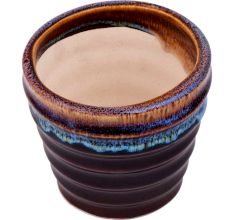 Handmade Dark Brown Striped Glazed Ceramic Pot