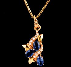 Handmade 3 Blue Sapphire Diamonds 18 K Spiral Gold Pendant
