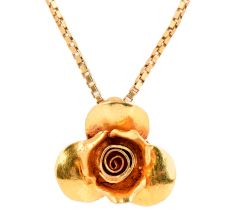 Open Rose Flower 18 K Gold Pendant For Women