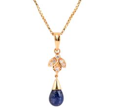 Pear Drop Blue Sapphire Stone With Diamonds 18K Gold Pendant