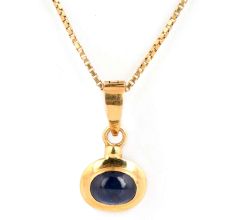 Round 18 K Gold Pendant With Single Blue Oval Sapphire Stone For Women