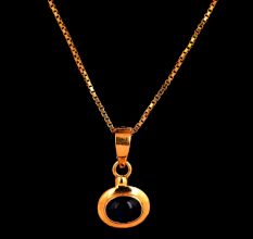 Round 18 K Gold Pendant With Single Blue Oval Sapphire Stone For Women
