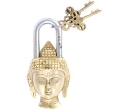 Brass Padldlock Engraved With Buddha Face And 2 Keys