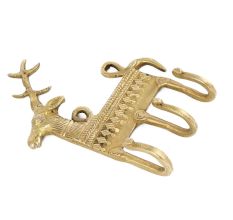 Hand Casted Deer Motif Wall Hanger With 3 Hooks