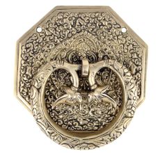 Brass Ornate Plate Elephant Motif Ring Door Knocker