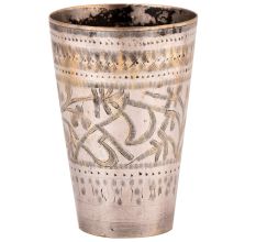 Jai Hind And Leaves Carved Brass Lassi Glass