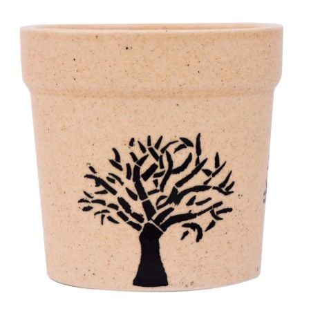 Hand painted Black Tree On Beige Ceramic Pot