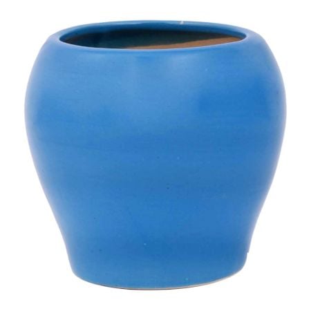 Round Blue Painted Ceramic Vase Pot