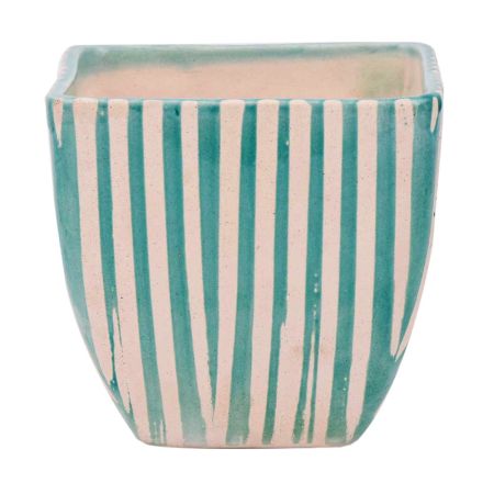 Hand painted Blue Stripe Design Ceramic Pot For Interior Design