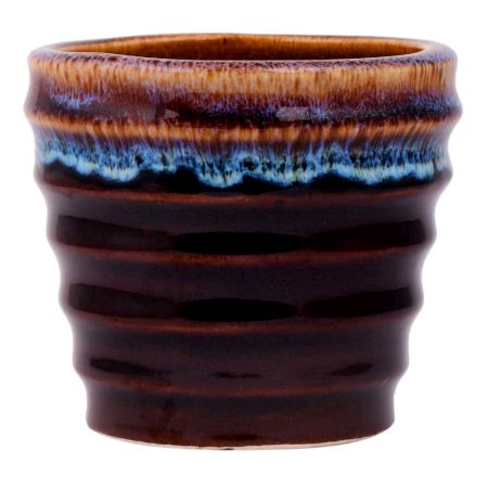 Handmade Dark Brown Striped Glazed Ceramic Pot