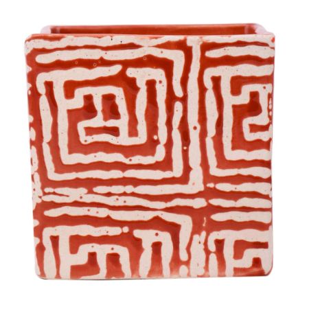 Red And White Maize Square Ceramic Pot Planter