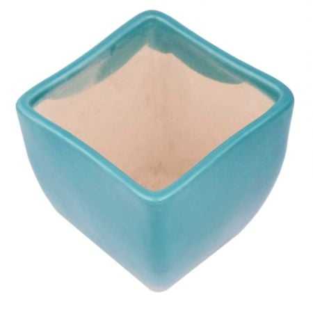 Handmade Blue Ceramic Pot With Square Top