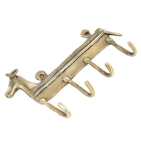 Brass Horse Motif Wall Hanger With 4 Hooks
