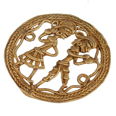 Radiant Brass Metal Circular Decor Piece With Rural Scenery