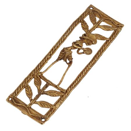 Calming Cymbal Bearing Lone Male-Rectangular Artwork In Brass Metal