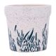 White Ceramic Pot For Indoor Plants With Hand Painted Leaves