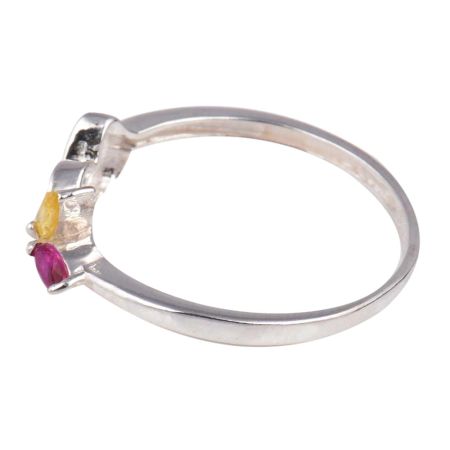 Silver Toe Ring With Semi Precious Stones In Yellow And Ruby Red
