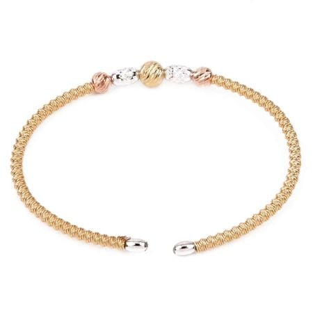 92.5 Sterling Silver Kada Bracelet with Gold Finish and Designer Beads