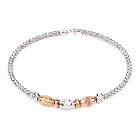 Elegant 92.5 Sterling Silver Bracelet Rope Bangle Design With Golden Spherical Beads