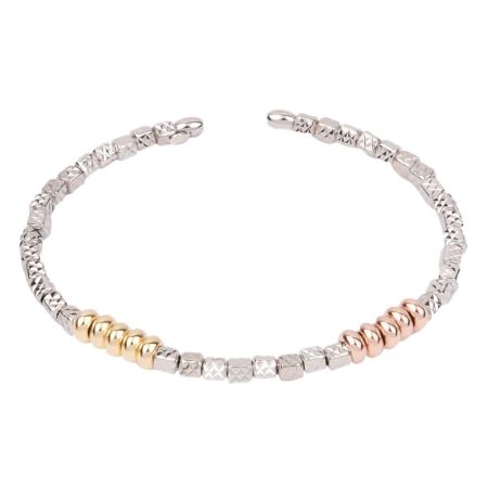 92.5 Sterling Silver Beads And Gold Plated Balls Adjustable Bracelet