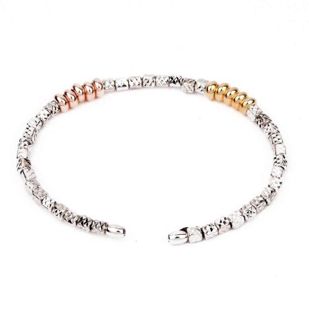 92.5 Sterling Silver Beads And Gold Plated Balls Adjustable Bracelet